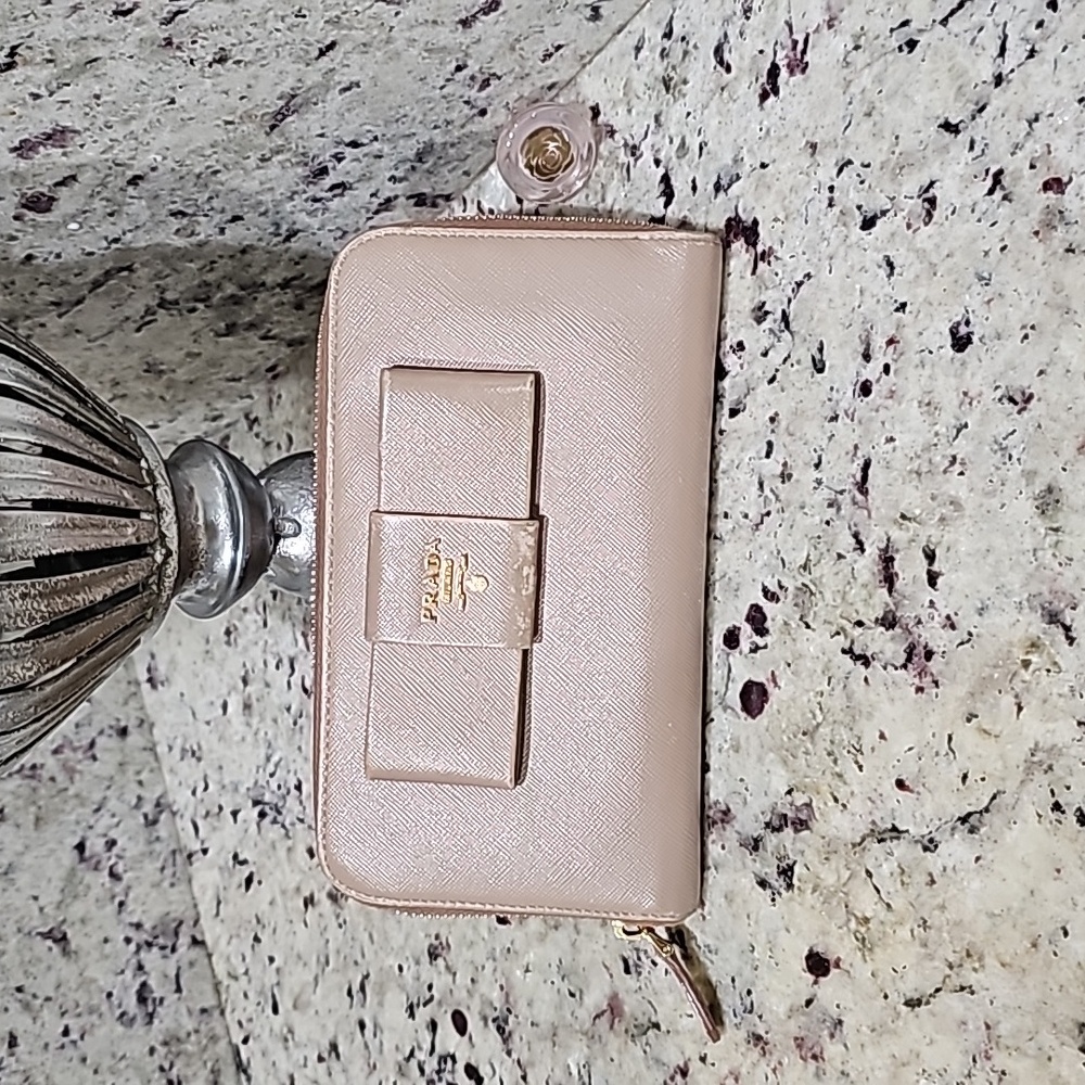 Prada peach long wallet 7.5x4x1 inches